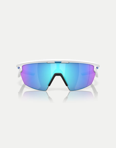 Oakley – Sphaera™ – Polarisierte Shield-Sonnenbrille in Mattweiß mit blau verspiegelten Gläsern - view 1