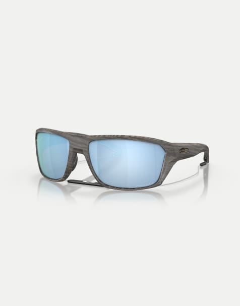 Oakley – Split Shot Woodgrain Collection – Rechteckige, polarisierte Sonnenbrille mit Holzmaserungsmuster und blau verspiegelten Gläsern - view 1