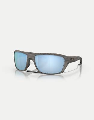 Oakley Split shot woodgrain collection rectangle polarised sunglasses with blue mirrored lens in woodgrain-Brown