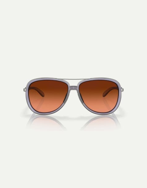Oakley Split Time runde Sonnenbrille mit braunen Gläsern in matt transparentem Flieder - view 1