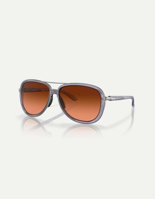 Oakley Split Time runde Sonnenbrille mit braunen Gläsern in matt transparentem Flieder, 3 von 4