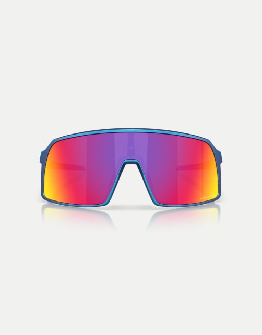 Oakley Sutro rectangle sunglasses with violet mirrored lens in matte cyan/blue colorshift, 1 of 4