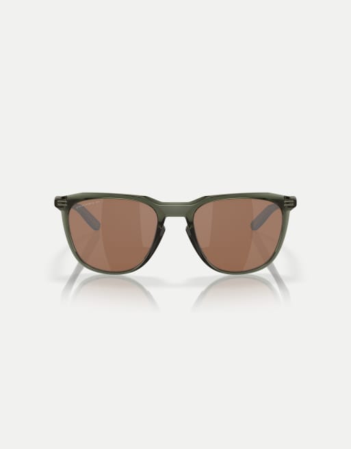 Oakley – Thurso – Eckige, polarisierte Sonnenbrille in Tinten-Olivgrün mit verspiegelten braunen Gläsern