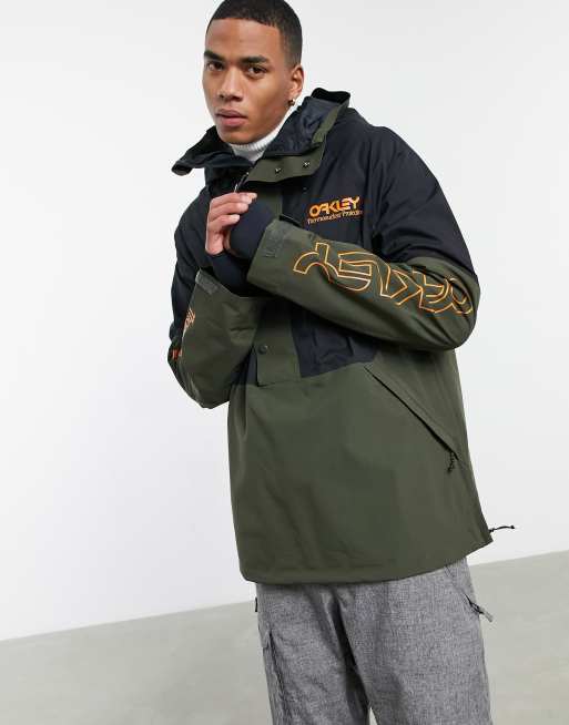 Oakley TNP lined shell ski anorak jacket in black/green | ASOS