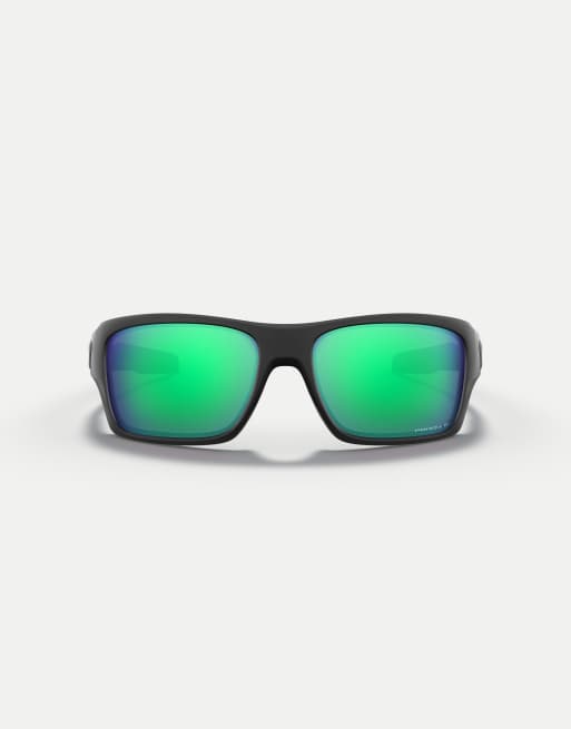 Oakley Turbine rectangle polarised sunglasses with green mirrored lens in matte black, 2 of 3