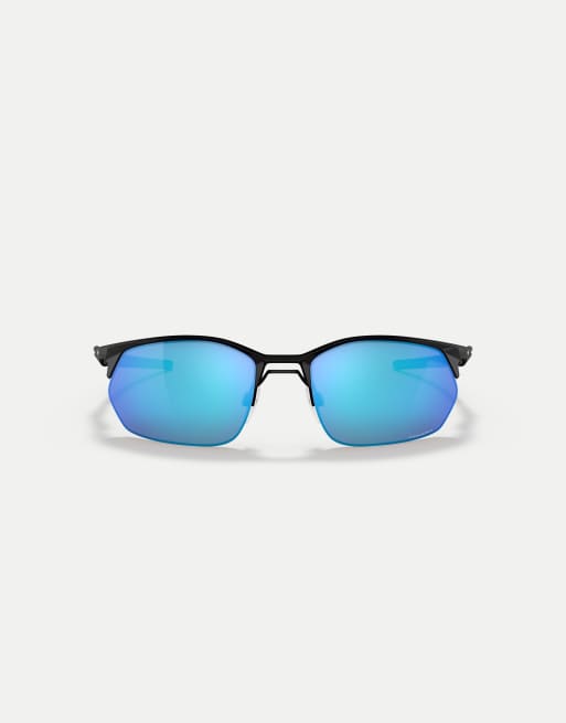 Oakley Wire tap 2.0 rectangle sunglasses with blue mirrored lens in satin black, 2 of 3