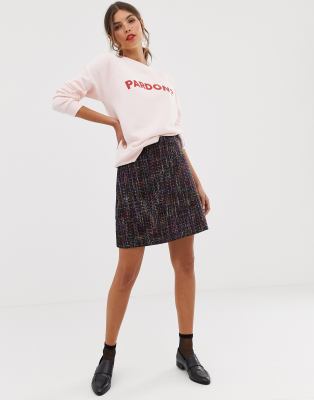 Oasis multi coloured top tweed mini skirt