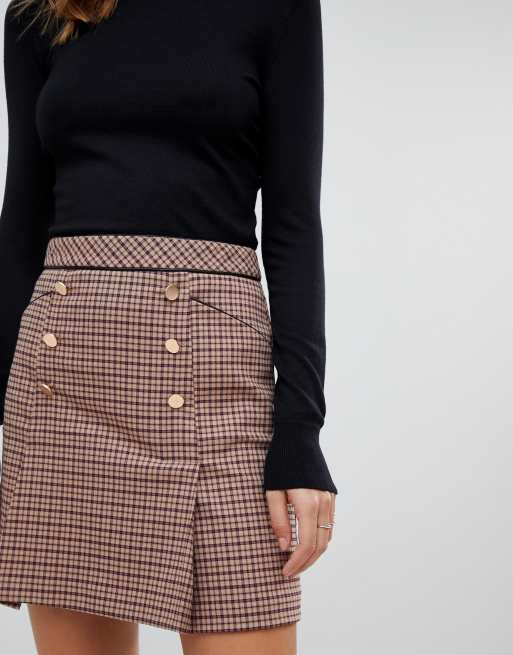 Oasis a-line mini skirt on sale with button front in check