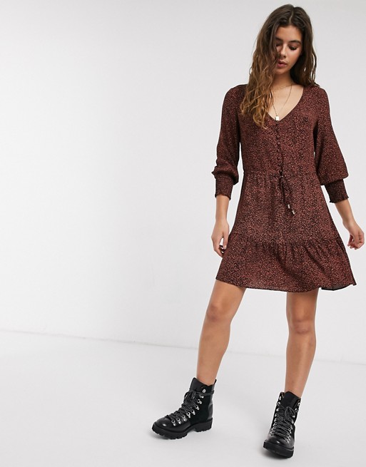 Oasis animal print dress with drawcord in brown
