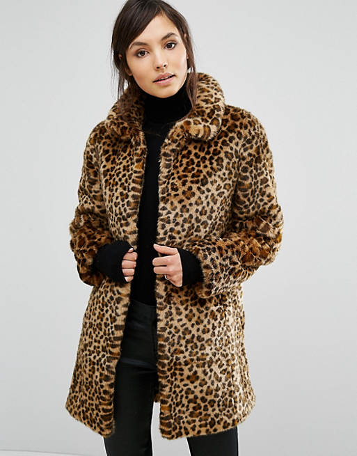 Oasis Animal Print Faux Fur Coat