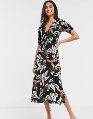 black leaf print dress