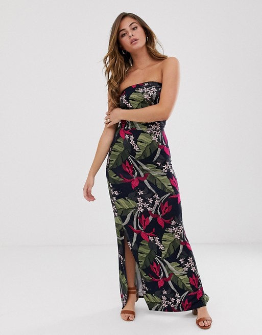 Oasis bandeau midi dress longer length in tropical print