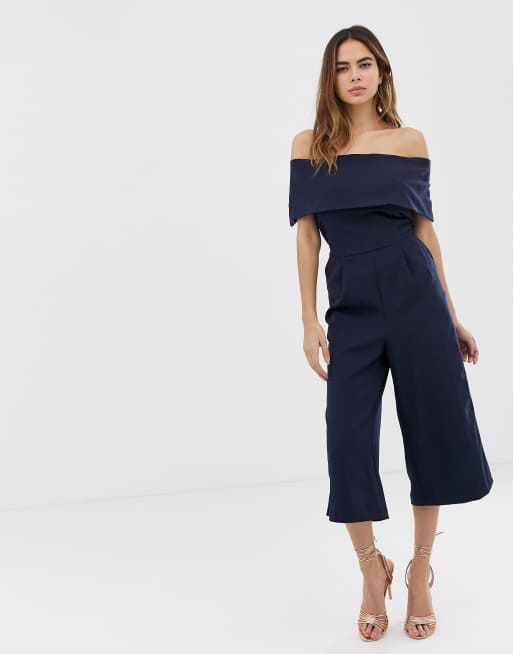 Oasis blue store bardot jumpsuit