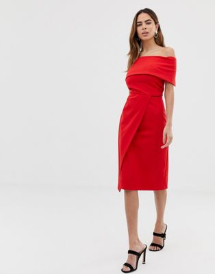 oasis red bardot dress