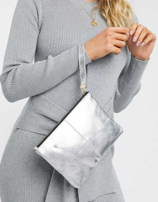 Oasis – Beuteltasche aus echtem Leder in Silber