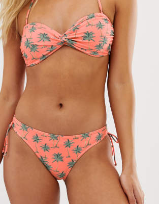 Oasis bikini briefs with tie side in palm print-Pink