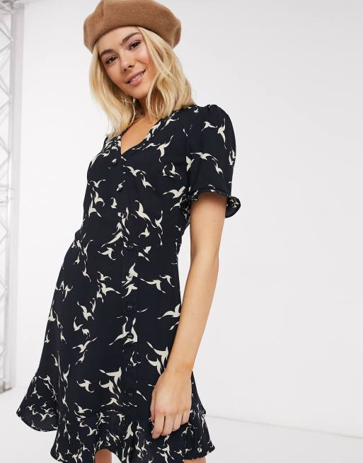 Oasis bird print shift dress in blue