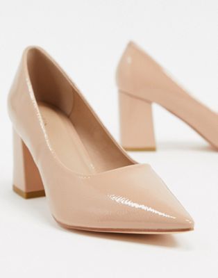 cream block heel court shoes