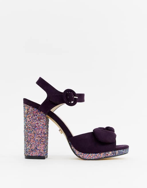 Oasis block heeled sandals with glitter heel in purple