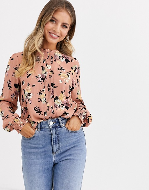 Oasis blouse with high neck in floral print