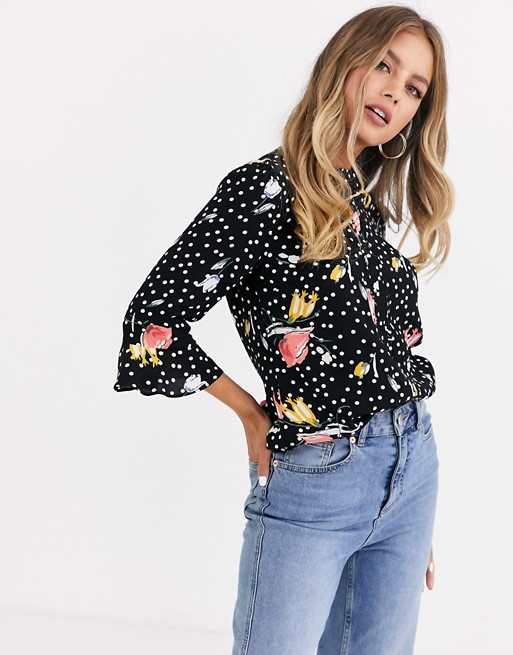 Oasis blouse with high neck in polka dot