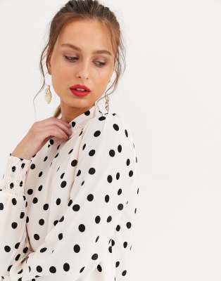 polka dot high neck blouse