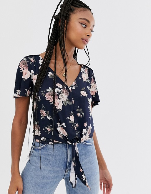 Oasis blouse with tie front in floral print