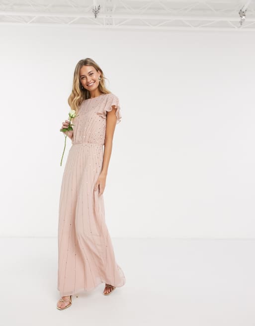 Oasis bridemaid embellished maxi dress in blush