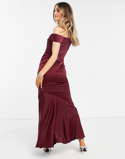 slinky bridesmaid dresses Oasis bardot maxi dress in burgundy A-line Square Neckline Short/Mini 2 Piece Sets-Photoshoot Dresses whilst the slinky fabric Sizes:US 14