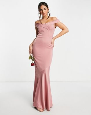 Bridesmaid flutter sleeve maxi dress in pale pink