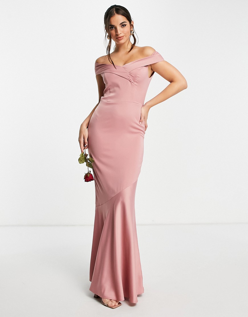 Bridesmaid flutter sleeve maxi dress in pale pink