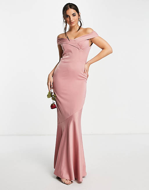 Oasis Bridesmaid flutter sleeve maxi dress in pale pink