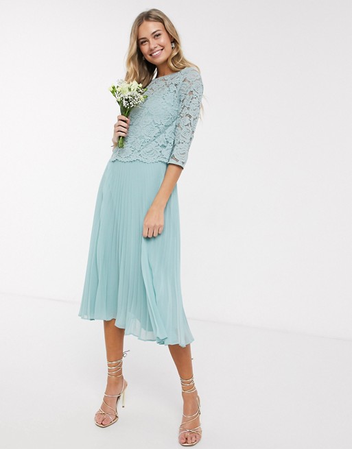 Oasis bridesmaid lace cap sleeve pleated dress in mint