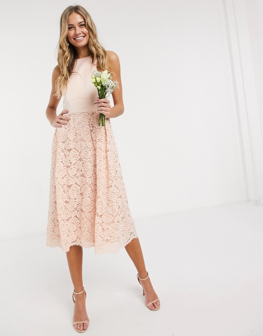 Oasis bridesmaid lace skater dress in blush-Pink