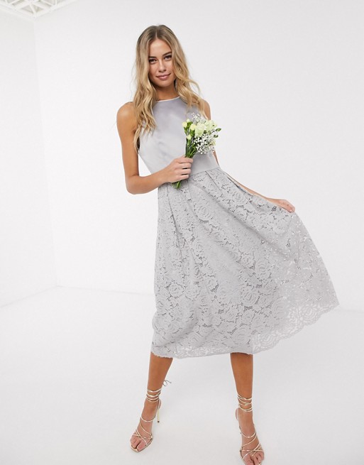 Oasis bridesmaid lace skater dress in grey
