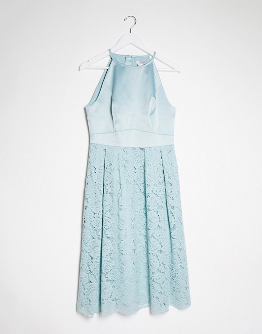 Oasis bridesmaid lace skater dress in light blue ASOS