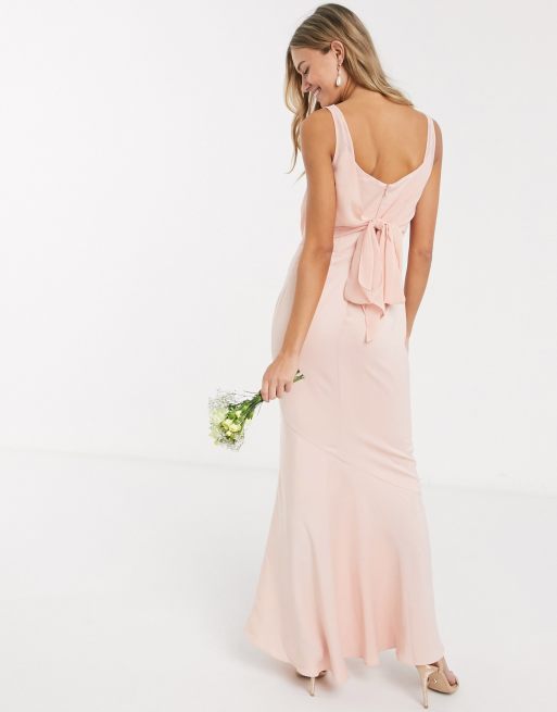 Oasis bridesmaid slinky bow back maxi dress in blush ASOS