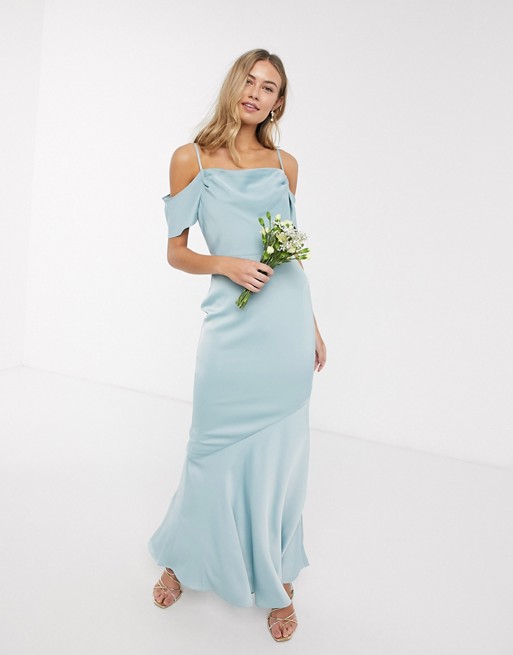 Oasis bridesmaid slinky cowl neck maxi dress in light green