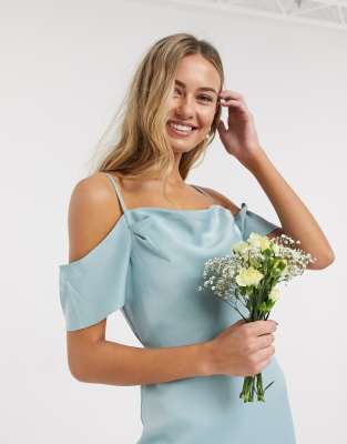 Oasis bridesmaid slinky cowl neck maxi dress in light green ASOS