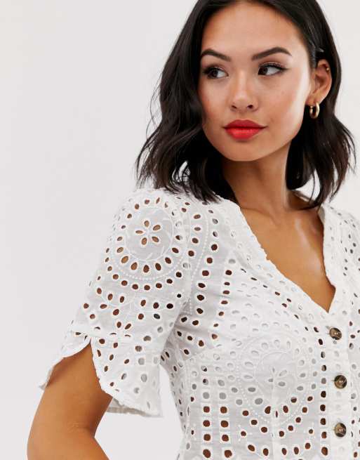 Oasis broderie shirt in white ASOS