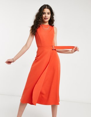 Warehouse tie back outlet midi dress coral