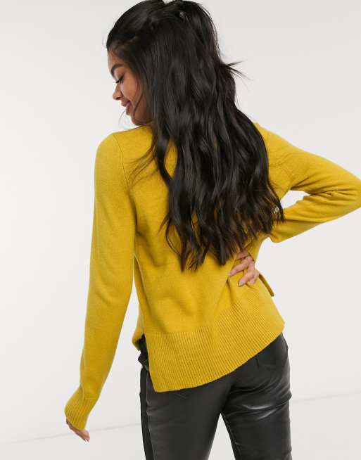Oasis button neck sweater in yellow ASOS