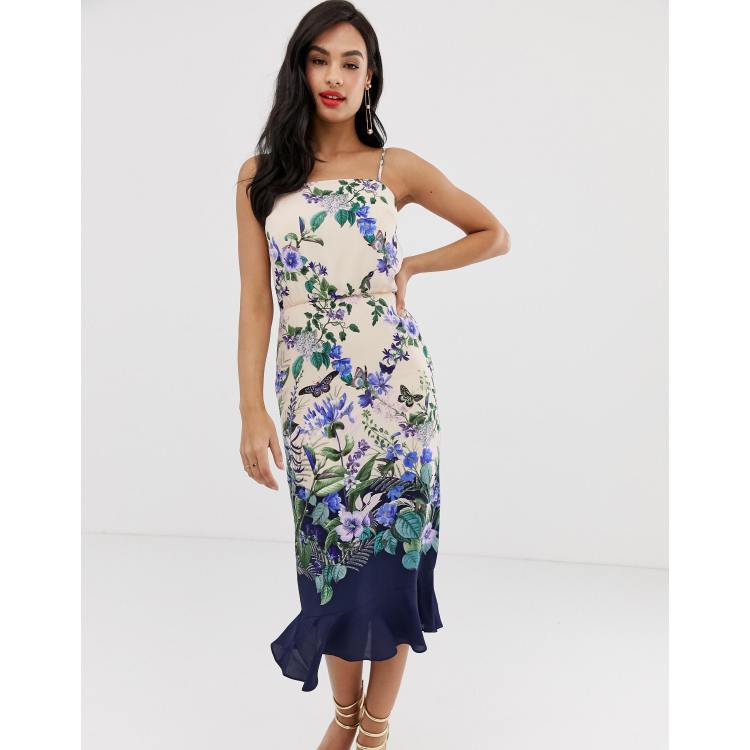 Oasis cami midi dress with square neck in floral print ASOS