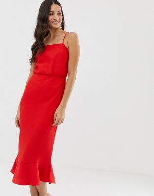 Oasis cami midi dress with square neck in red