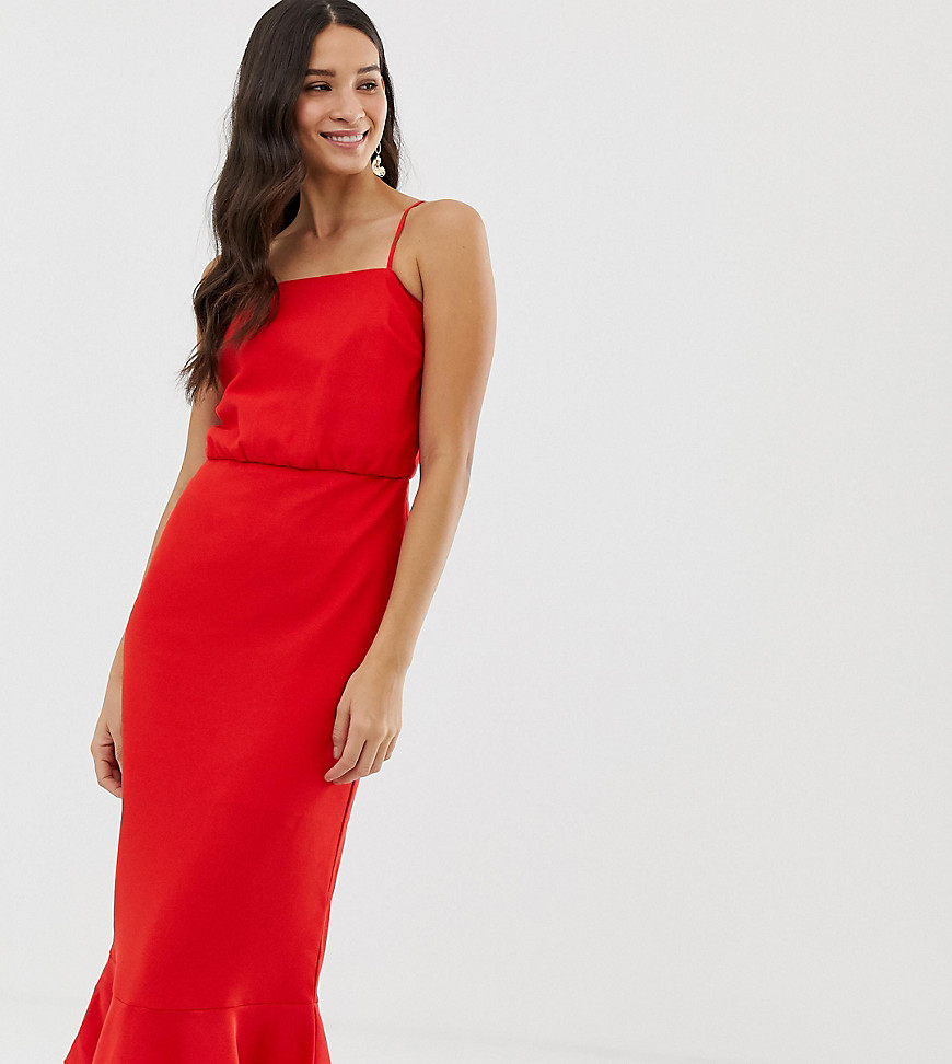 Oasis cami midi dress with square neck in red