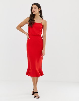 red square neck midi dress