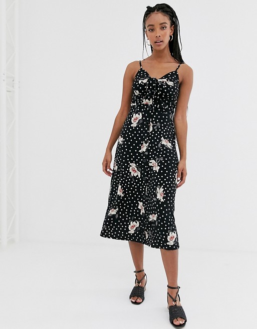 Oasis cami midi dress with tie front in floral print
