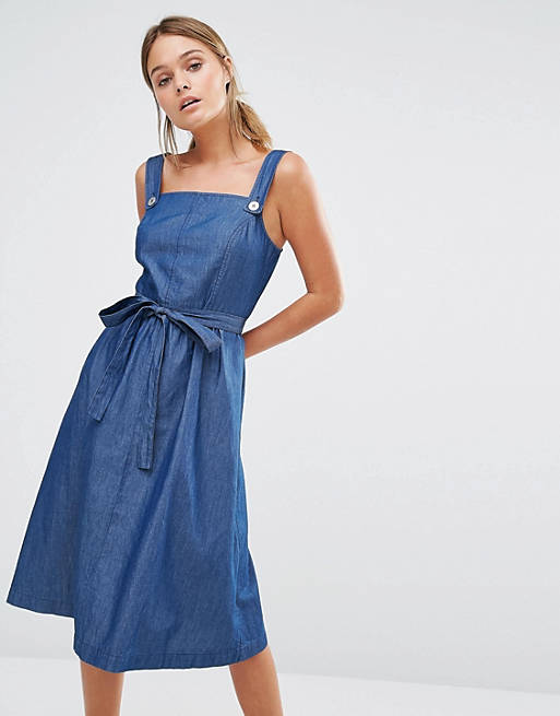 Oasis Chambray Pinafore Belted Dress | ASOS