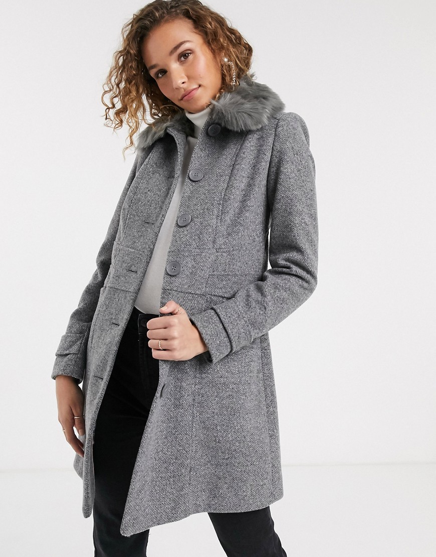Oasis coat with faux fur collar in gray