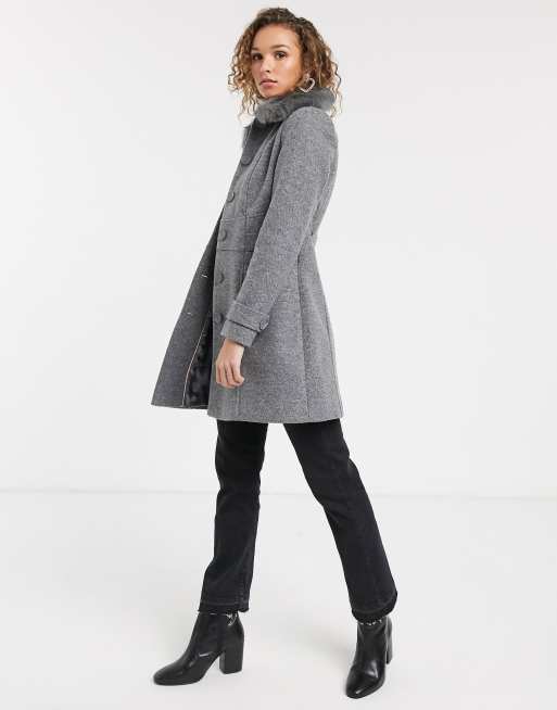 Oasis coat with faux fur collar in grey